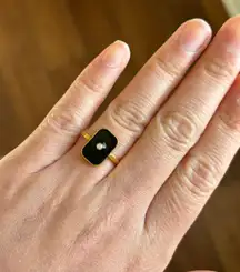 Black Enamel Ring, Gold Signet Ring, Stacking Ring 