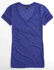 Nollie Navy Studded V-Neck Silver Galaxy Night Sky Edgy Burnout Short Sleeve Top