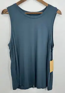 Halogen Rayon Spandex Women's XL‎ Teal Blue Sleeveless Tank Casual Keyhole Back