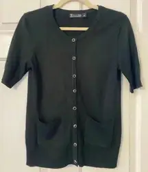 7th Avenue | Black Short‎ Sleeve Button Down Sweater Cardigan Pockets Size Small