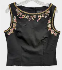 Vintage Scarlett Women's Black Sleeveless Embroidered Floral Button Back Top 12