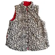 Maurice's Women’s 1X Faux Fur Reversible Puffer Vest Cheetah Print‎ Red Mob Wife