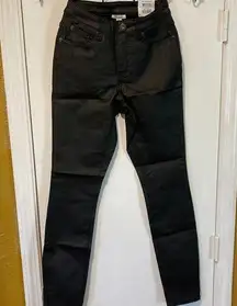 INC women's size 0 curvy fit high rise skinny deep black coated novelty denim