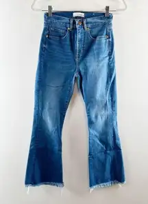 LOFT High Waist Flare Cropped Raw Hem Jeans Blue 2 / 26