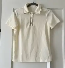 Dazy Polo White Cream Pearl Buttons Contrast Trim Blouse Shirt Size XSmall NWT