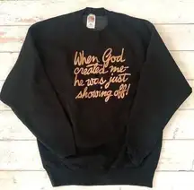 Women’s L/G Black Crewneck Sweatshirt Size Large Cotton Blend Gold Text