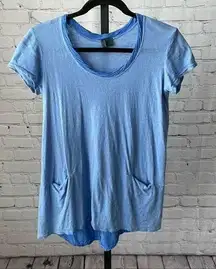 Left of Center Blue Color Block Tunic with Button Back Detail Size Extra Small