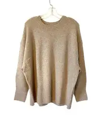 J. Crew Merino Wool Oversized Relaxed Crew Neck Sweater Tan Beige Size Large NEW