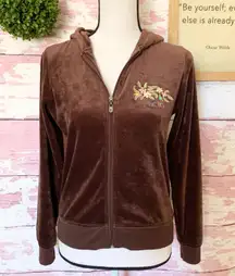 Women’s Brown Velour Bird Embroidered Jacket in a size Small