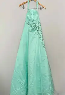 Rene Moiselle Bright Light Blue Halter Neck Prom Dress Size 10