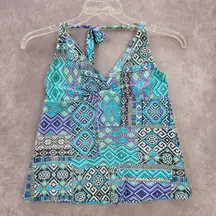 Mossimo Blue Multi Print Floral Halter Tie Swimwear Tankini Tank Top Medium M