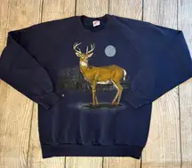 Vintage 80s Womens Large Faded Nature Deer Buck Crewneck Sweatshirt Blue USA