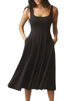 NWOT American Giant Flex Midi Dress Size Large Black Tencel Square Neck Pockets