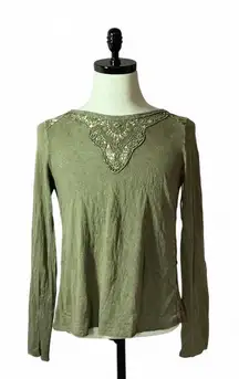 Day Trip Olive Green Long Sleeve Top with Lace Detail‎ Whimsigoth Shirt
