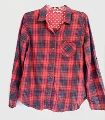 Victoria's Secret Red & Navy Plaid Flannel Shirt