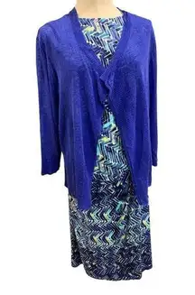 1X Nic + Zoe Print Dress and Cardigan Set Jersey Knit Stretch Knit Sweater