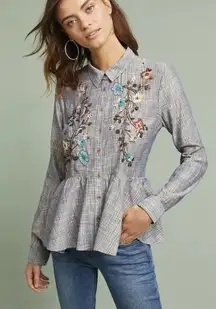Anthropologie HD in Paris Ella Embroidered Peplum Shirt Size Small 2368