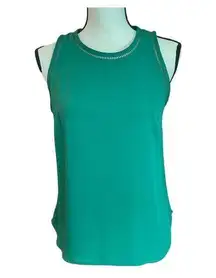 J.Crew  Womens Tank Top Green Laser Cut Crew Neck Sleeveless Solid Shell 2