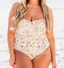 Chic Soul She's Sweet Ivory Floral One Piece Swimsuit Plus Size 3XL