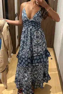 Abercrombie and Fitch Blue white tiered maxi dress Large Tall maxi v neck