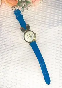 Geneva Quartz Bunny Rabbit Ladies Or Child Watch White Dial Blue Band gold Tone