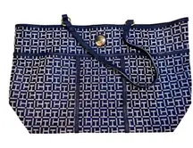 Tommy Hilfiger Tote Bag Navy White Monogram Jacquard Large Shoulder Bag Women