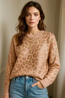 Andthewhy Rose Gold Metallic Cheetah Print Sweater Oversized Chic 1X