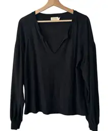 Nation LTD M Top Black Puff Sleeve V Neck Pima Cotton Capsule Basic Shirt