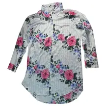 Victoria Secret Sleep Shirt Floral Long Sleeve Button Down Satin Silky Large