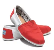 Toms  Red & White Canvas Campus Classics Slip On Shoes Women’s Size 6