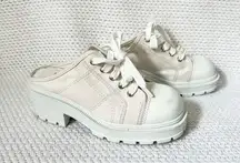 Mudd Y2K White Canvas Lug Sole Platform Square Toe Mule Slip On Lace Up Shoes 7