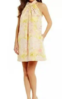 Belle Badgley Mischka 2 Nola Jacquard Halter Mini Dress Floral Open Back Pockets