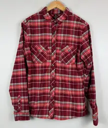 Kuhl Shirt Women Large Orange Red Plaid Flannel Button-Up Outdoor Classic Ranch