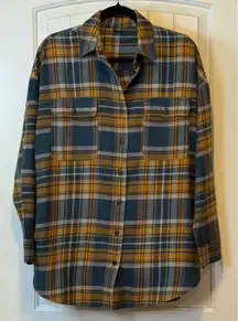 Wild Fable Womens Medium Flannel Shirt Plaid Button Front Long Sleeve Pockets #