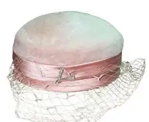 Vintage Pink Net Kentucky Derby Fascinator Hat with Jewel Pin