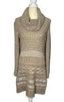 Soft Surroundings Ribbed Chunky Knit Tan Cowl Neck Sweater Dress Women's Size S