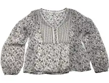 Hollister Boho Peasant Blouse Top Sheer Floral Long Sleeve Top Size Large Lace