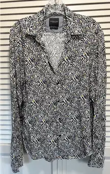 Denim & Flower Long Sleeve Button Up Blouse Size Medium Polka Dot Collar