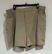 Woman’s Willit Xxl Tan Elastic Waist Zip Pockets Midi Cargo Shorts