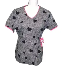 Runway by Cherokee Heart Patterned Scrub Top with Pink Trim