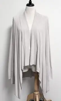 Barefoot Dreams Cozychic Ultra Lite Fog Gray Hi Lo Waterfall Lapel Cardigan L XL