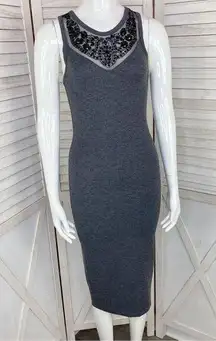 EXPRESS  Beaded Neck Racer Back T-shirt Midi Dress Gray Black Small Jersey Knit