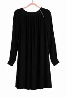 Loft Clip Button Swing Dress Size Medium NWT – Black Embroidered, Gold Buttons