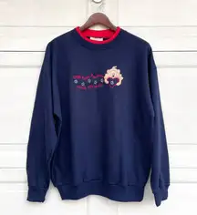 VTG Vintage Dog Sweatshirt Blue Red Patch Jeweled Grandma Large