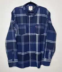 Levi's‎ Women's Relaxed Fit XXL Blue Plaid Flannel Shirt Button Up Long Sleeves