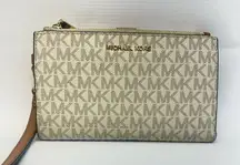 Michael Kors Jet Set Travel Large Double Zip Phone Wallet Wristlet MK Cream