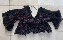 Free People Sheer Floral Bell Sleeved Crop Blouse Sz XS