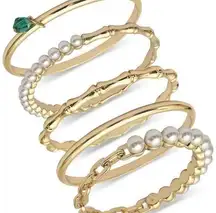 Misa Hylton Inc 5-Pc. Set Bead/Pearl Bangle Bracelets in Gold-Tone NWT MSRP $40