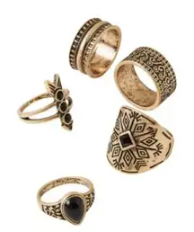 NWT Free People Count Your Lucky Stars Stacking‎ Rings Set of 5 Gold Black