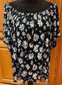American Rag Daisy Print Off-the-Shoulder Smocked Peasant Rayon Blouse Size 1X
